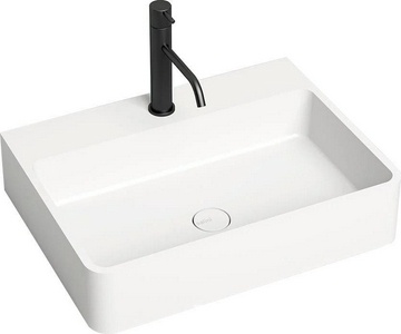 Раковина накладная на столешницу, прямоугольн. 600х450хh133мм, с 1 отв.д/смес, без перелива, (литой камень S-Stone матовая цв.белый),  Salini Ottavia 1103201M