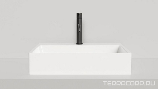 Раковина накладная на столешницу, прямоугольн. 600х450хh133мм, с 1 отв.д/смес, без перелива, (литой камень S-Stone матовая цв.белый),  Salini Ottavia 1103201M