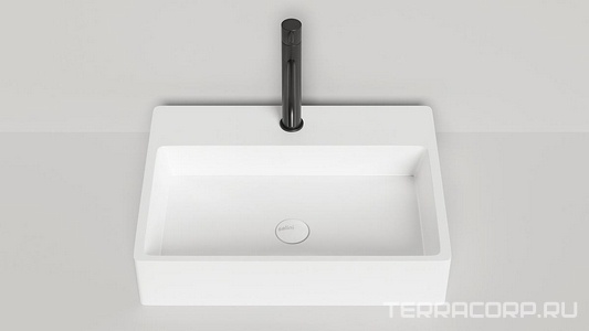 Раковина накладная на столешницу, прямоугольн. 600х450хh133мм, с 1 отв.д/смес, без перелива, (литой камень S-Stone матовая цв.белый),  Salini Ottavia 1103201M