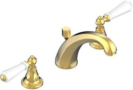 Смеситель на раковину с высоким изливом, на 3 отв., с д.к. (цв. латунь (Luxbrass), ручки белые)  Charleston a manettes ZZ THG Charleston a Manette G75-D03-00152
