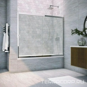 Шторка на ванну , 170x140 см, раздвижная, профиль глянцевый хром, стекло прозрачное, ZZ Vegas Glass ZV ZV Tur Novo 170 08 01