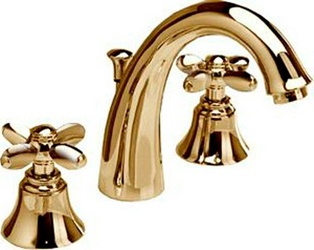 Смеситель для раковины на 3 отв., с д/к, (корпус цв. золото, вентили ручек цв. золото), Primavera ZZ