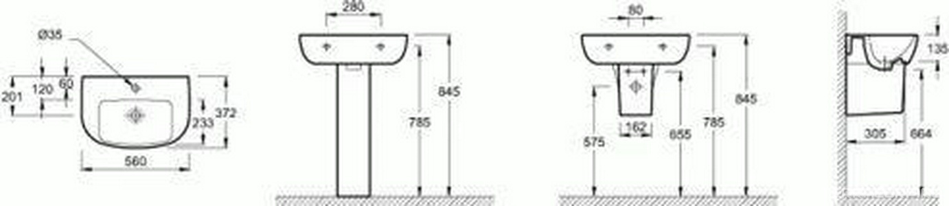Раковина  560*372*135 мм, 1 отв. д/смес., c хром. заглушкой Е4061, без крепежа ZZ Jacob Delafon Odeon Up E4755G-00