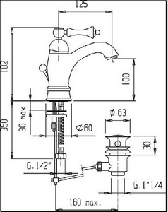 Смеситель для раковины, удлинённый, с д/к, (цв.бронза, ручка цв.белый),  ZZ Cezares Margot MARGOT-LSM1-A-02-Bi