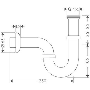 Сифон для раковины S-образный, трубчатый 1 1/4, гориз.часть 250мм, (металл цв.хром), HG ZZ Hansgrohe Универсал 53002000