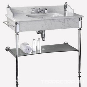 Консоль металл. 995хh570хh890мм, столешн.мрамор Bianco Carrara, 1 отв.д/смес., раковина White 56, 2 п-держ. в компл., (металл хром),  ZZ Devon & Devon Madison DEMADISONBICR+DEPSMADCR+white 56