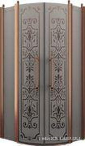 Душевое ограждение, 1/4 круга, R550, 900х900хh1950мм, 2 расп.двери с 2 неподв.сегм., (профиль цв. бронза, стекло 6мм матовое.с прозр.рис),  ZZ Romance Collection Malme ML.R1.90.FGTP BR КЛАССИКА