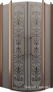 Душевое ограждение, 1/4 круга, R550, 900х900хh1950мм, 2 расп.двери с 2 неподв.сегм., (профиль цв. бронза, стекло 6мм матовое.с прозр.рис),  ZZ Romance Collection Malme ML.R1.90.FGTP BR КЛАССИКА