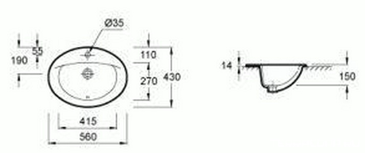 Раковина ODEON встраиваемая, установка сверху /56x43/ (бел) ZZ Jacob Delafon Odeon E4155-00