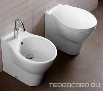 Унитаз напольный 560х360мм, для установки со скрытым в стене бачком смыва, (БЕЗ сиденья и крепл.к полу арт.Y0IQ), пласт. колен/в пол в компл.,  ZZ Hatria Nido Y0QU01