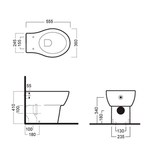 Унитаз напольный 560х360мм, для установки со скрытым в стене бачком смыва, (БЕЗ сиденья и крепл.к полу арт.Y0IQ), пласт. колен/в пол в компл.,  ZZ Hatria Nido Y0QU01