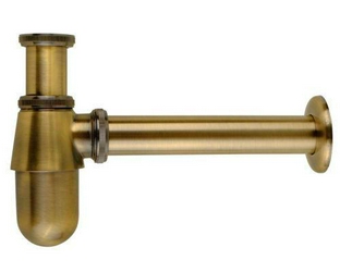 Сифон трубчатый для раковины, под донный клапан G1 1/4*32 с отводной трубой и отражателем, бронза XX