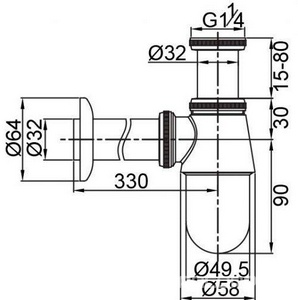 Сифон трубчатый для раковины, под донный клапан G1 1/4*32 с отводной трубой и отражателем, бронза XX Veragio Sbortis VR.SBR-8111.BR