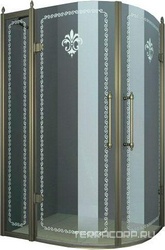 Душевое огражд.ассиметр.1200х900хh1950мм, 2 закругл. распашн. двери, с неподв.сегментом, (ст.8мм,матовое с прозр.рис., фурн. цв.золото), Retro ZZ