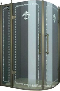 Душевое огражд.ассиметр.1200х900хh1950мм, 2 закругл. распашн. двери, с неподв.сегментом, (ст.8мм,матовое с прозр.рис., фурн. цв.золото),  ZZ Cezares Retro RETRO-RH-2-120/90-PP-G