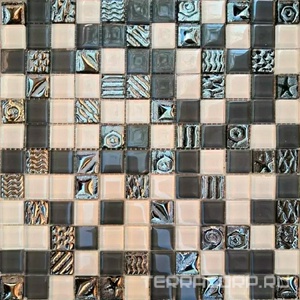 Мозаика Мастера Керамики Glass Мозаика 2355 микс белый-серый-платина рисунок 23х23  ZZ30х30 Комбинированный 
