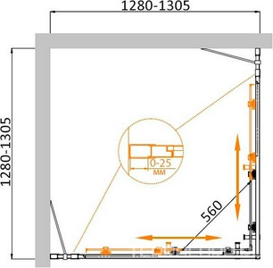 Душевой уголок 1300(1280-1305)х1300(1280-1305)хh1900мм, квадрат, (стекло текстурное Punto 6мм, фурн.цв.хром),  ZZ Cezares Molveno MOLVENO-A-22-100+30-P-Cr