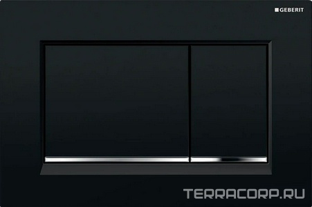 Клавиша двойного смыва, (пластик рамка цв.чёрный, полоса цв.хром глянцевый, клавиши цв.чёрный),  ZZ Geberit Sigma 30 115.883.KM.1