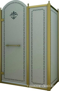 Душевой уголок 1000х1000хh2118мм, квадрат, "Левый" распаш. дверь слева, с неподв.стенкой (стекло матовое с прозр/узором, 8мм, фурн/золото),  ZZ Cezares Retro RETRO-A-11-100-PP-G-L