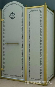 Душевой уголок 1000х1000хh2118мм, квадрат, "Левый" распаш. дверь слева, с неподв.стенкой (стекло матовое с прозр/узором, 8мм, фурн/золото),  ZZ Cezares Retro RETRO-A-11-100-PP-G-L