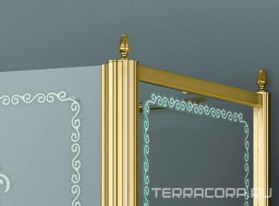 Душевой уголок 1000х1000хh2118мм, квадрат, "Левый" распаш. дверь слева, с неподв.стенкой (стекло матовое с прозр/узором, 8мм, фурн/золото),  ZZ Cezares Retro RETRO-A-11-100-PP-G-L