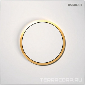 Клавиша смыва монтажного элемента для писсуара,  (рамка белая., кольцо позолота, клавиша белая) пластик "" ZZ Geberit Sigma 10 116.015.KK.1