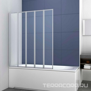 Штора на ванну складная 5 секций, 1200хh1400мм, крепление слева/справа, (стекло прозр. 4мм, фурнит. цв.хром), Vincea ZZ Vincea Универсал VSB-32120CL