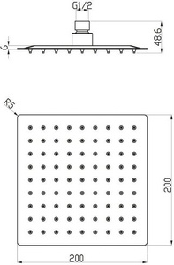 Душ верхний, стационарный, квадрат, 200х200мм, G 1/2, антикальц., (латунь цв.белый матовый), Cezares ZZ Cezares Универсал CZR-SP31-BIO