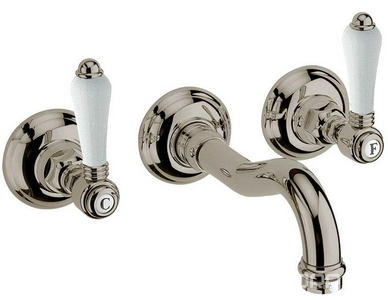 Cмеситель для раковины встр. в стену на 3 отв.,классич. излив 185мм, (цв. NS никель сатин, ручка P.M.Blanc), Nicolazzi ZZ Nicolazzi Dames Anglaises 1477 NS 78