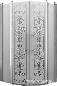 Душевое ограждение, 1/4 круга, R550, 1000х1000хh1950мм, 2 расп.двери с 2 неподв.сегм., (профиль цв. хром, стекло 6мм матовое.с прозр.рис),  ZZ Romance Collection Malme ML.R1.100.FGTP CR КЛАССИКА