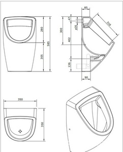Писсуар 350x350xh585мм, подвод воды сзади (из стены), сифон, крепеж в компл.,  ZZ Sanindusa Forma 108560004