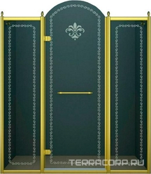 Дверь в нишу 1500x2118мм, (1475-1525)x2118, с двумя неподв. сегмент, "левая" петли слева(вход 600мм), (стек/прозр с мат/узор, 8мм, фурн/зол),Retro ZZ