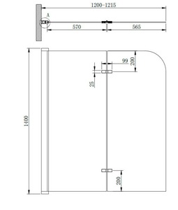 Штора на ванну складная 2-х секционная, 1200х1400мм, крепление СЛЕВА, (проф.цв.хром, стекло 6мм текстурное Punto),  ZZ Cezares Eco ECO-V-21-120/140-P-Cr-L