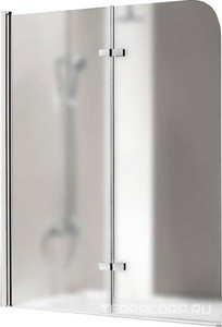Штора на ванну складная 2-х секционная, 1200х1400мм, крепление СЛЕВА, (проф.цв.хром, стекло 6мм текстурное Punto),  ZZ Cezares Eco ECO-V-21-120/140-P-Cr-L