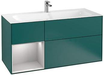 Тумба 1196хh591х498мм,д/р1200мм,(3 выд.отд,1 конт.д/акс,подсвет),(Shelf element цв.GJ Light Grey Matt Lacguer, фасад и корп.GS Cedar Matt Lac)FinionZZ
