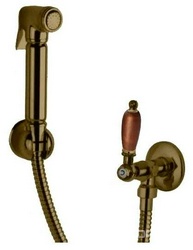 Гигиенический душ со шлангом 120см, запорным вентилем и держателем, (цв.бронза, ручка цв.орех),  XX Cezares First FIRST-KS-02-Nc