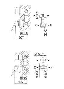 Смеситель для душа, встраиваемый в стену, с поворотным переключателем на 3 потребителя, (цв.черный матовый),  ZZ Cezares Nautic NAUTIC-VDIM3-M-NOP