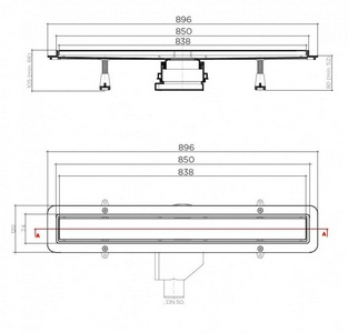 Дренаж.канал 850мм, готовый компл, сифон d50 вых.вбок 48л/мин,затвор(сухой/гидро),мин h монтаж 52мм, 2х стор.вставка цв.мат.хром c перф/под плитку, ZZ Pestan Betto Net Line 13702519