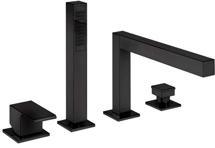 Смеситель для ванны, встраиваемый в борт на 4 отв., лейка, шланг в компл., (цв.черный матовый),  ZZ Cezares Porta PORTA-BVDM4-NOP