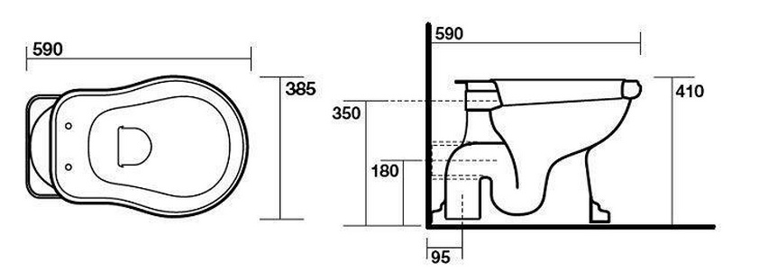 Чаша унитаза для "Среднего" и "Высокого" бачка, выпуск в стену, (без сиденья и крепл к полу арт.7603 хх),  Kerasan Retro 1011 01