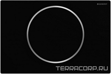 Клавиша одинарного смыва, смыв/стоп, (панель и клавиша цв.чёрный матовый лак, кольцо полированное, нерж.сталь), Sigma10 ZZ