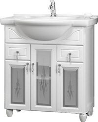 Тумба напольная Тибет 70, 770*850*510 мм, цвет белый мат, фасад худож.стекло, фурнитура хром, БЕЗ раковины Дрея 75 ZZ