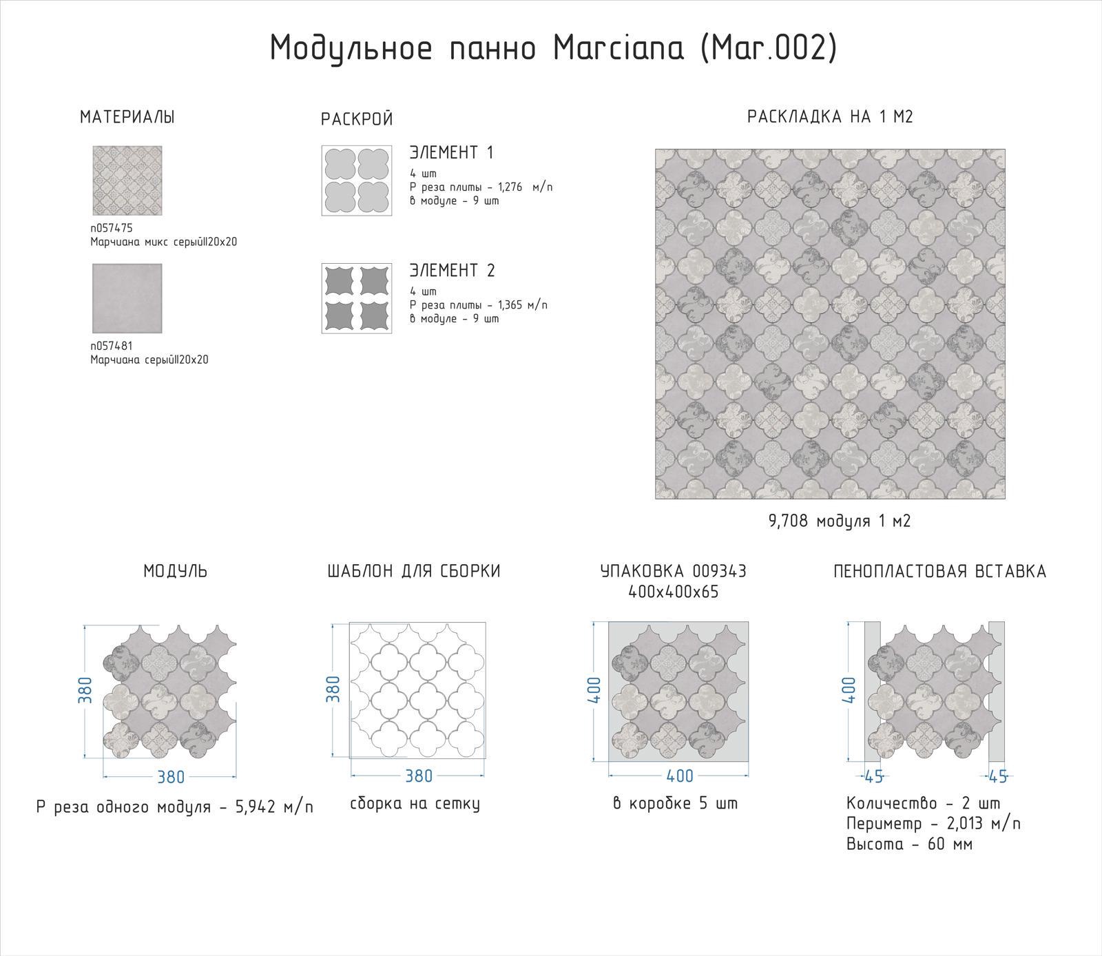 Мозаика Kerama Marazzi Универсал Модульное панно Marciana(n057475,n057481)38x38 Серый, фото 4