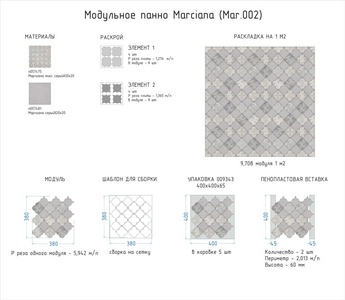 Мозаика Kerama Marazzi Универсал Модульное панно Marciana(n057475,n057481)38x38 Серый 