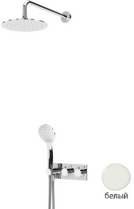 Смеситель для душа, встр.в стену со стац.стенов.,верхнем душем d23см., душ.лейка, шланг в компл., (цв.белый матовый), Cezares ZZ Cezares Универсал CZR-B-VDIM-T-BIO