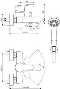 Смеситель для ванны/душа "", короткий излив, с душевым гарнитуром KL Vidima Флоу BA223AA
