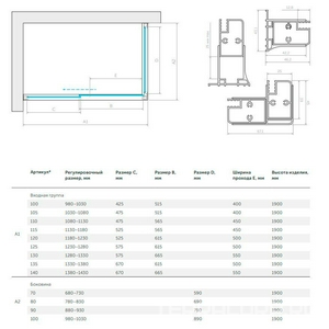 Душевое ограждение , 110x90x1900 мм, профиль глянцевый хром, стекло шиншилла, БЕЗ поддона ZZ Vegas Glass ZP+ZPV ZP+ZPV 110*90 08 02