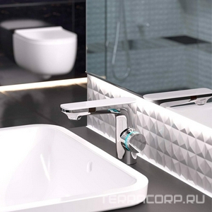 Смеситель для раковины Berges  076001, сенсорный, с термостатом БЕЗ донного клапана, подсветка, цв. хром ZZ Berges Morans 076001