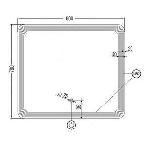 Зеркало  800*700, с внутренней подсветкой, подогрев ZZ Gair TURINO УТ000021741