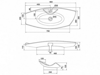 Раковина накладная на столешницу, 90х38хh14см, c 1 отв.д/смесителя, без перелива,  ZZ Scarabeo Kong 8053/R